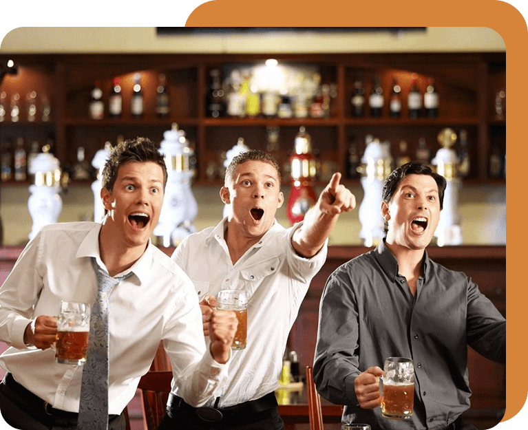 Three men are drinking beer and watching something.