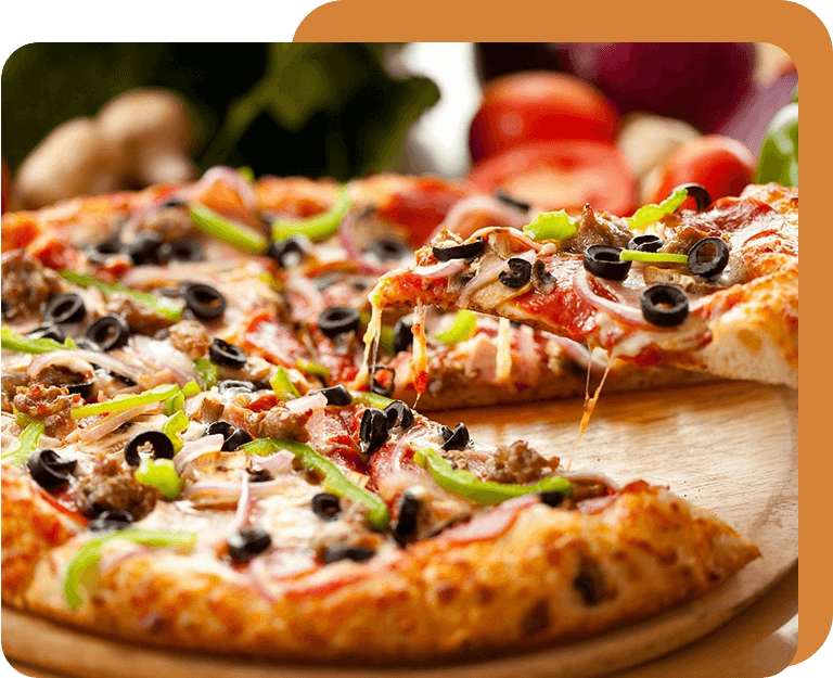 A pizza with olives and green peppers on it.
